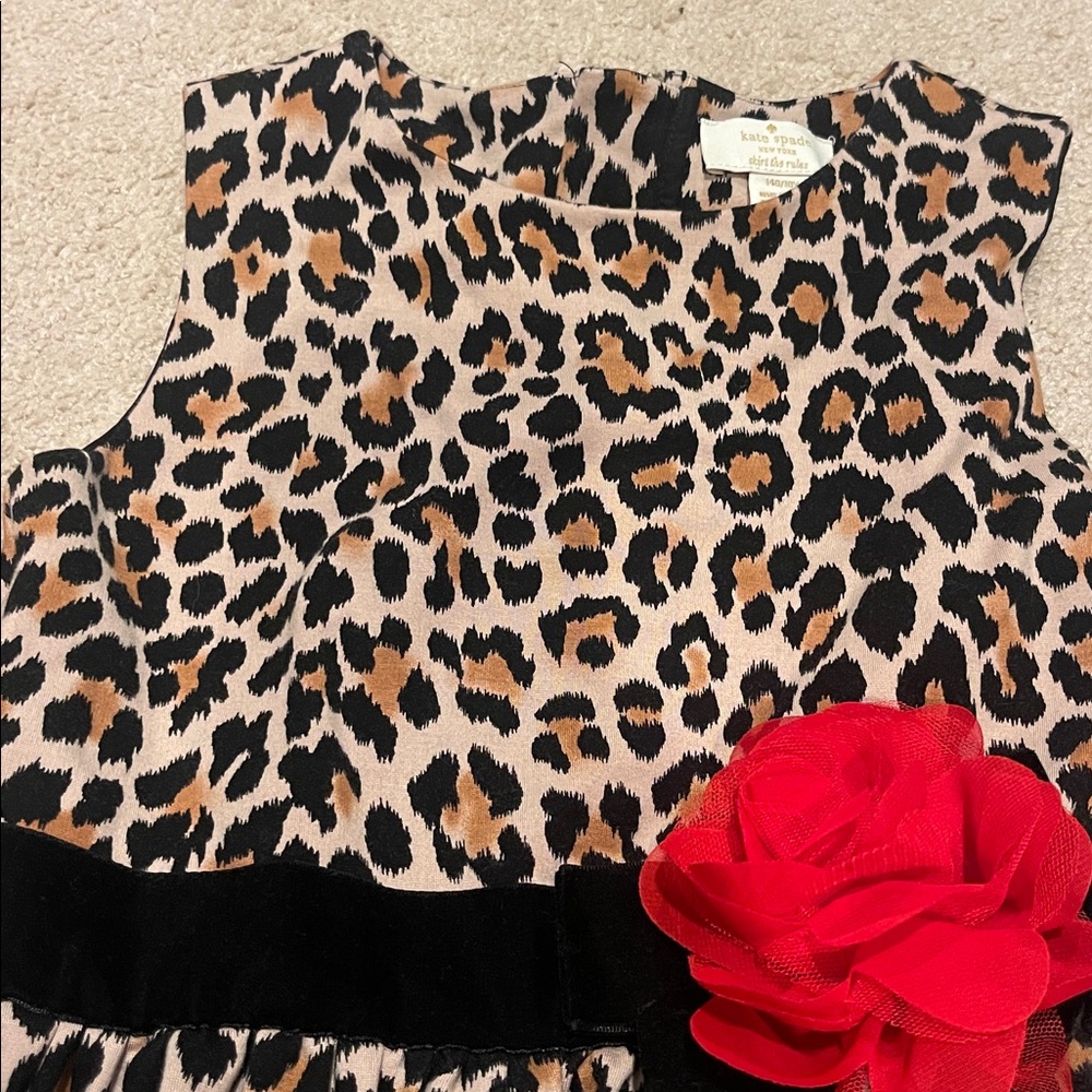 Kate spade Leopard Print velvet Dress with Red Flower Accent girls sz 10 - Picture 2 of 4